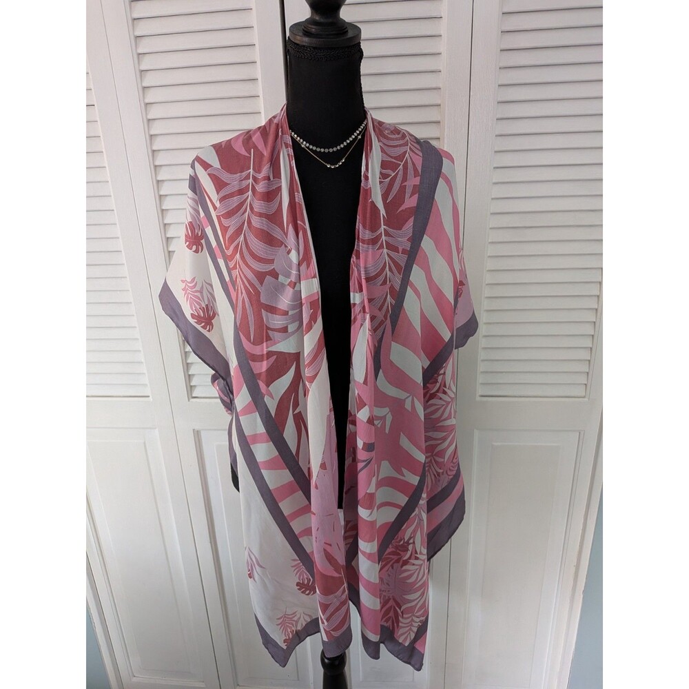Save The Ocean Women's One Size Cover Up Tropical Pink Open Front Kimono Silky